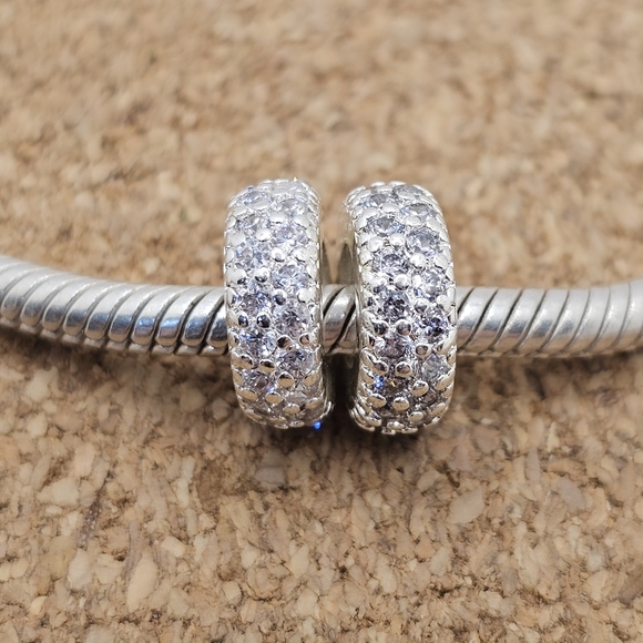 2 AUTHENTIC INSPIRATION PAVE CZ SPARKLING PLATINUM SPACER CHARMS FOR PANDORA - Picture 1 of 3